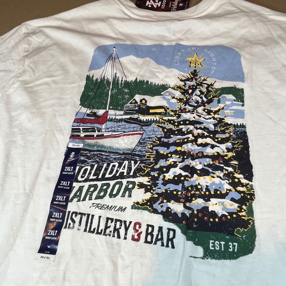 Izod Other - IZOD Mens Holiday Harbor Distillery Bar Graphic T-Shirt White 2XLT 46IZFHA81X102